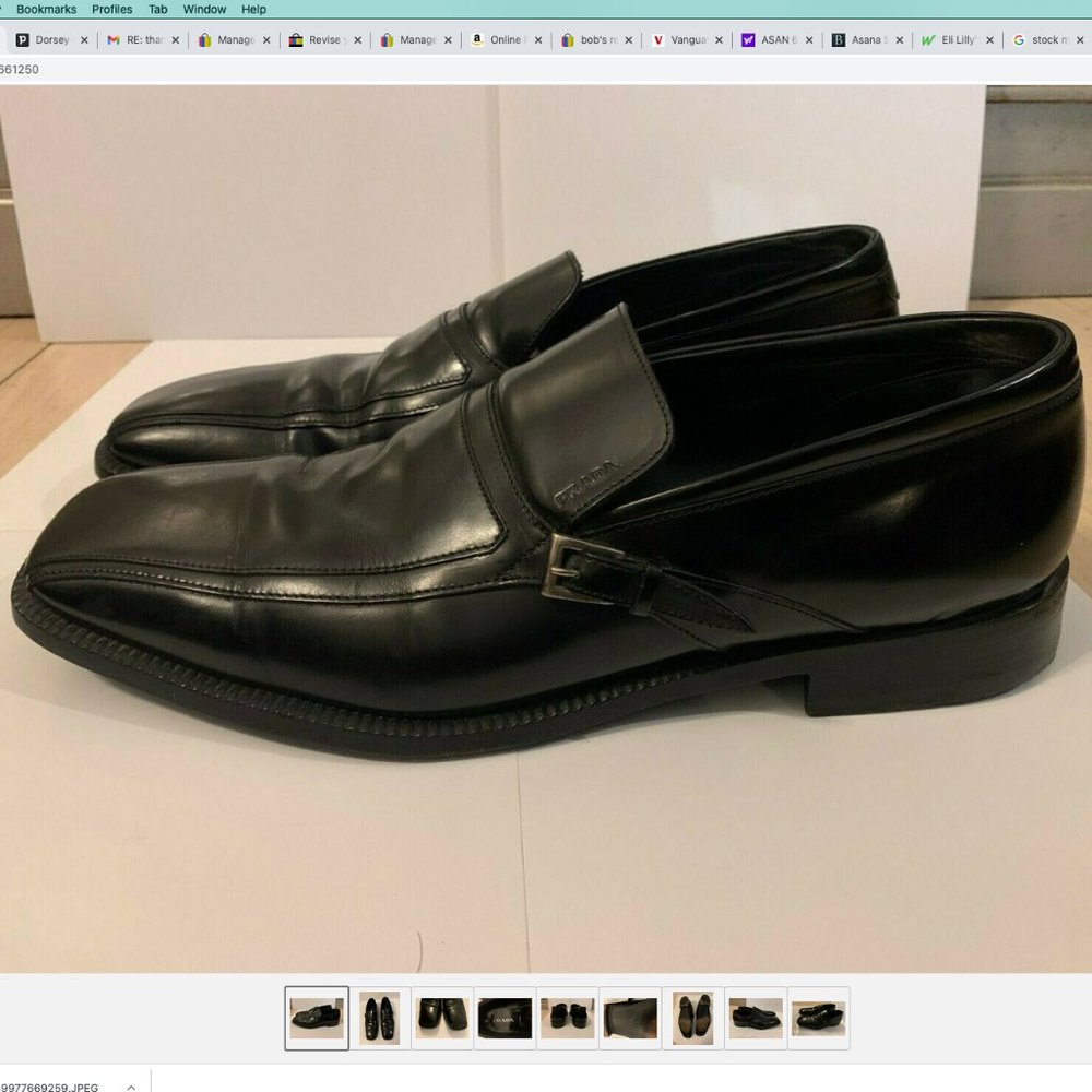 PRADA Men's Black Leather Loafers Dress Shoes Slip On Buckle 10 Fit like 10.5